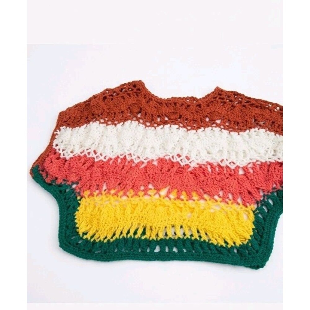 Womens Crochet Open Knit Crop Top Rainbow Stripe Boho Festival Beach Coverup